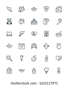 Set of outline icon related with valentines day, love, festive. Editable stroke. Outline icons suitable for web, infographics, interface and apps.