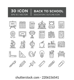 Conjunto de iconos de esquema sobre cómo volver a la escuela. Contiene íconos como educación, éxito, materias académicas y más. Vector editable