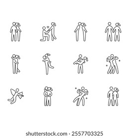 Set of outline Icons about couples, lovey-dovey, love, and dating.