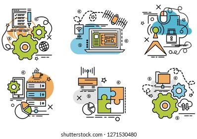Set of outline icons of Big data.Colorful icons for website, mobile, app design and print.