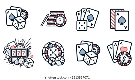 Set of outline icons for casino. Outline illustration of casino roulette