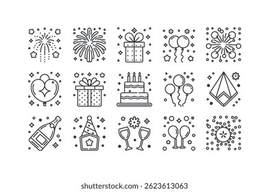 Set of Outline Icons for Celebration and Festivities