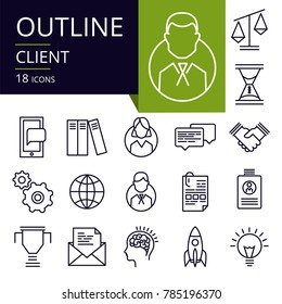 Set of outline icons of Client.
Modern icons for website, mobile, app design and print.