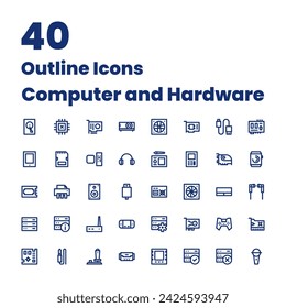 Set Outline Icons Computer and Hardware