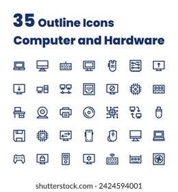 Set Outline Icons Computer and Hardware