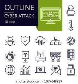 Set of outline icons of Cyber Attack.
Modern icons for website, mobile, app design and print.
