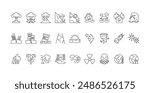 Set Of Outline Icons Depicting Various Natural Disasters As Earthquake, Flood, Tornado, Fire And Tsunami Linear Symbols