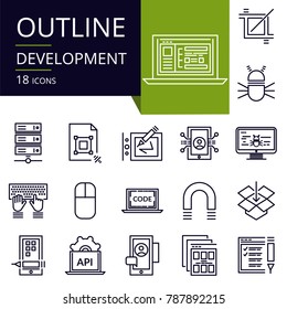 Set of outline icons of Development.
Modern icons for website, mobile, app design and print. 