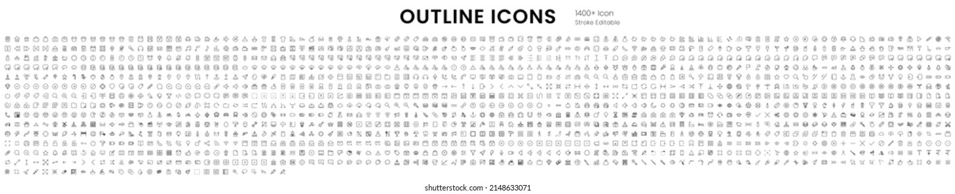 Set of outline icons with editable stroke. This pack included business, cloth, cooking, account and web icons - Shutterstock ID 2148633071