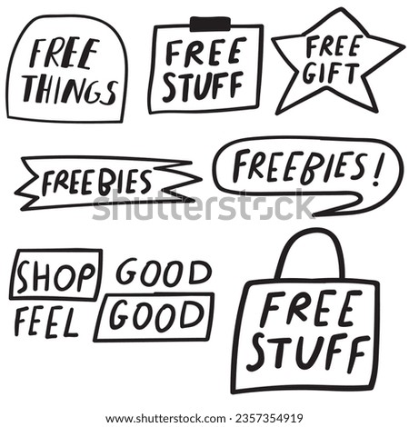 Set of outline icons. Free stuff. Vector graphic design on white background.