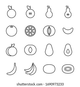conjunto de iconos de esquema ilustración vectorial de colección de frutas