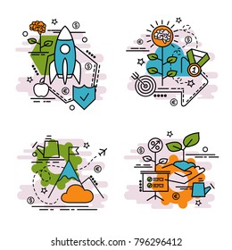  Set of outline icons of Growth.
Colorful icons for website, mobile, app design and print.