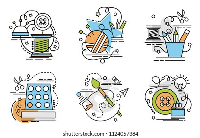 Set of outline icons of Handmade.
Colorful icons for website, mobile, app design and print.