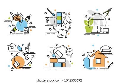 Set of outline icons of Interior Design.
Colorful icons for website, mobile, app design and print.