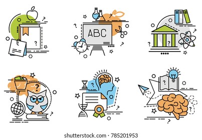 Set of outline icons of Knowledge.
Colorful icons for website, mobile, app design and print.