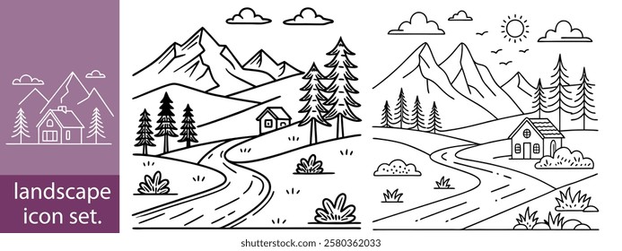 Set of outline icons landscape. landscape icon set, Linear icon collection. Editable stroke. Vector illustration
