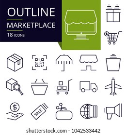 Set of outline icons of Marketplace.
Modern icons for website, mobile, app design and print.