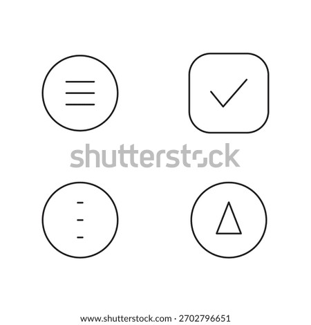 Set of outline icons for menu options, navigation, and confirmation check marks.