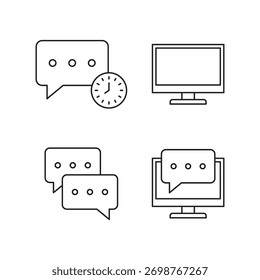 Gruppe von Gliederungssymbolen für Messaging, Zeit, Zeitplan und Desktop-Computer.