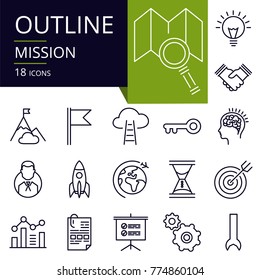Set of outline icons of mission. 
Modern icons for website, mobile, app design and print.
