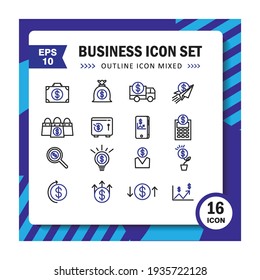 Set Of Outline Icons Mixed About Bussines. Design Trendy. Editable Vector