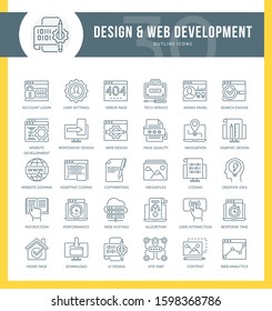 Set of outline icons on following themes –seo, web development, web optimization, graphic design, web design, ui design and other.