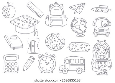 set of outline icons on the white background.