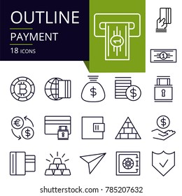 Set of outline icons of Payment.Modern icons for website, mobile, app design and print.