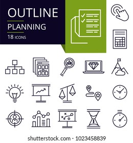 Set of outline icons of Planning.
Modern icons for website, mobile, app design and print. 