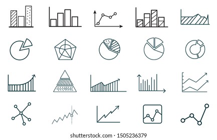 Set of outline icons related to analysis, infographic, analytics. Editable stroke. Vector illustration.