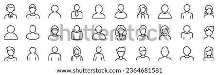 Set of outline icons related to avatars for user interface. Linear icon collection. Editable stroke. Vector illustration