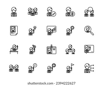 Set of outline icons related to businessman, leadership, and human resources. Editable stroke. Outline icons suitable for web, infographics, interface, and apps.