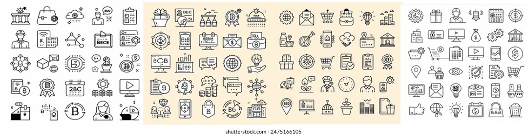 Set of  outline icons related to Business-to-consumer. Linear icon collection. Editable stroke. Vector illustration