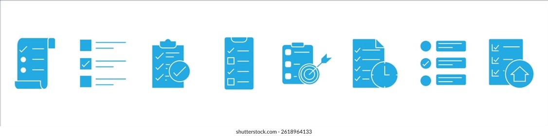 Set of outline icons related to checklist, plan, task, to do list. Linear icon collection. Editable stroke. Vector illustration