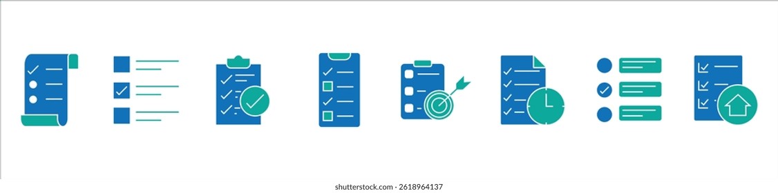 Set of outline icons related to checklist, plan, task, to do list. Linear icon collection. Editable stroke. Vector illustration