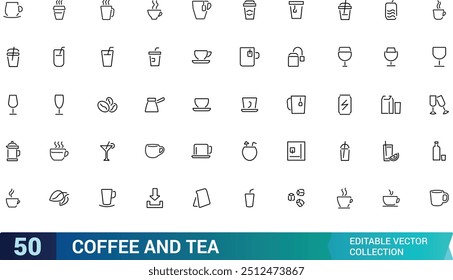 Set of outline icons related to coffee and tea. Minimal line style icons collections, outline symble, Linear icon collection. Editable stroke. Vector illustration