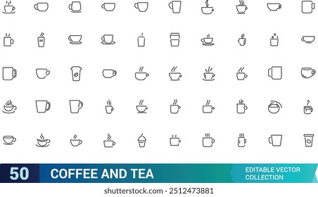 Set of outline icons related to coffee and tea. Minimal line style icons collections, outline symble, Linear icon collection. Editable stroke. Vector illustration