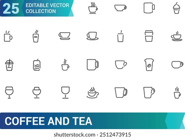 Set of outline icons related to coffee and tea. Minimal line style icons collections, outline symble, Linear icon collection. Editable stroke. Vector illustration