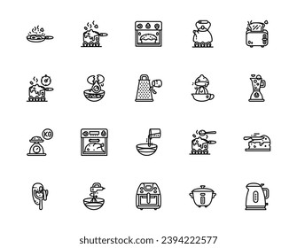 Set of outline icons related to cooking. Editable stroke. Outline icons suitable for web, infographics, interface, and apps.