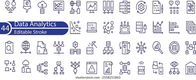 Set of outline icons related to Data analytics, infographic, analytics. Editable stroke.