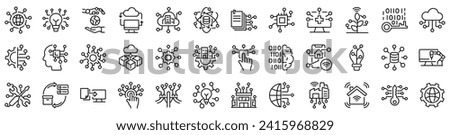 Set of outline icons related to digital transformation. Linear icon collection. Editable stroke. Vector illustration