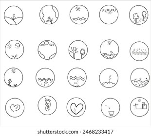 Set outline icons related to ecosystem. Linear icon collection. Editable stroke. Vector illustration