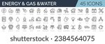 Set of outline icons related to energy,  gas,  water. Linear icon collection. Editable stroke. Vector illustration