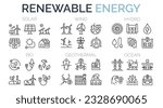 Set of outline icons related to green, renewable energy, alternative sources energy. Eco icon collection. Editable stroke. Vector illustration. 
