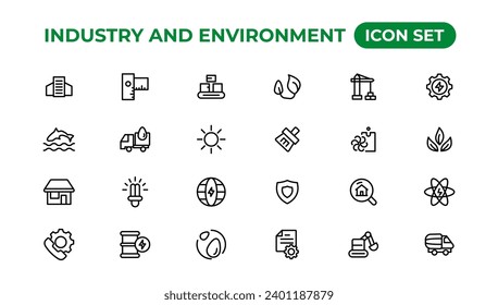 Set of outline icons related to green, renewable energy, alternative sources energy. Eco icon collection.Outline icon collection.
