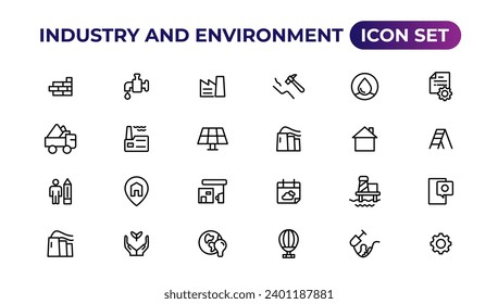 Set of outline icons related to green, renewable energy, alternative sources energy. Eco icon collection.Outline icon collection.
