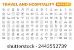 Set of outline icons related to the hospitality industry. Editable stroke. Vector illustration.Travel set. Summer vacations and holiday symbol vector illustration. traveling tourism elements.