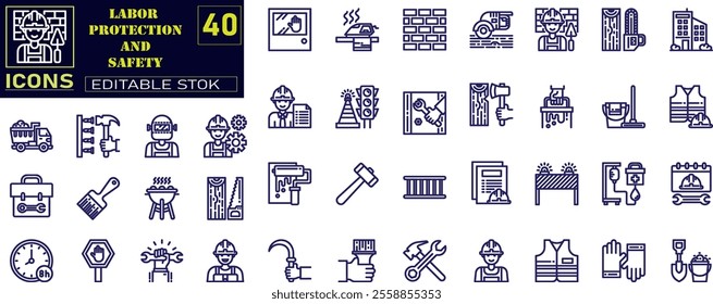 Set of outline icons related to Labor protection and safety .