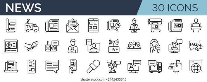 Set of outline icons related to news. Linear icon collection. Editable stroke. Vector illustration