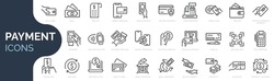 Set Of Outline Icons Related To Payment Methods. Linear Icon Collection. Editable Stroke. Vector Illustration